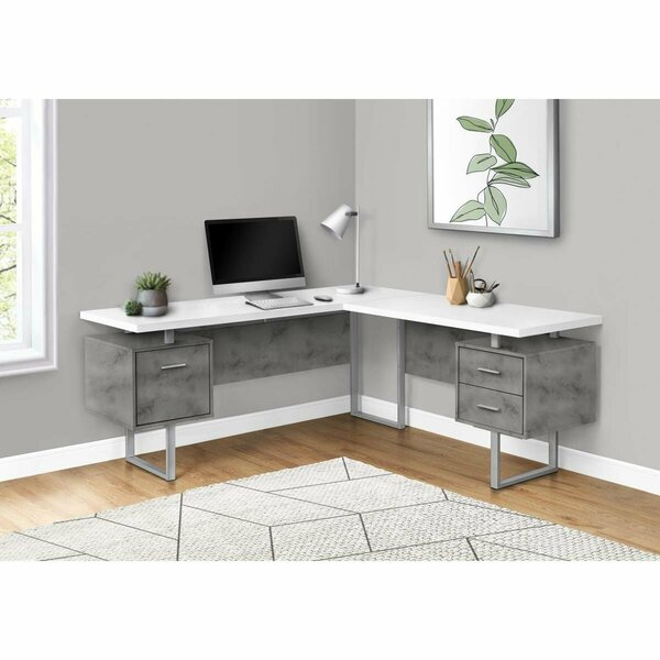 Daphnes Dinnette 70 in. Left & Right Metal Computer Desk White Concrete - Silver DA3061489